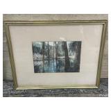 Painted photograph - Victorian park w/ bridge