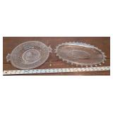 Patterned glass lion platter and oval candlewick