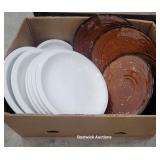 Box of large plates - pottery Barn and Cafe brown