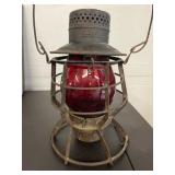 Antique railroad lamp. DNA company red glass.