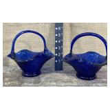 2 cobalt blue glass baskets