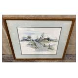 Fred Sander framed farm watercolor print approx
