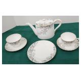 Tea pot with 2 cups and saucers