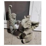2 resin garden statues - hanging monkey and