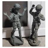 2 resin children garden statues