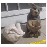 Fat Bunny and bear planter - both resin
