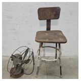 Rusty stool, fan