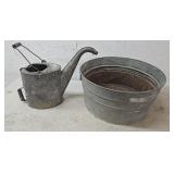Galvanized watering can, wash tub