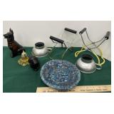 Odd lot of Avon bottles, canning tongs and a