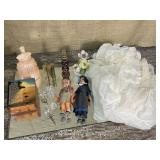 Girlie box lot - dresser mirror, Celluloid lady,