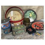 Basket of tins and trays - Maxwell house coffee,