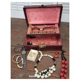 Jewelry box with contents incl Monet, etc