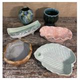 Pottery planters, serving dishes and vase -