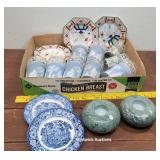 Box - retro water glasses, marble candlesticks,