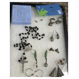Sterling rosary, some stamped 925 earrings and