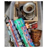 Clear tub of misc items - trains, fur, sturups