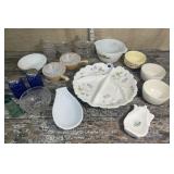 Blue Salt and pepper shakers, serving plater,