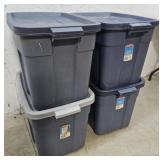 4 Rubbermaid tubs with lids
