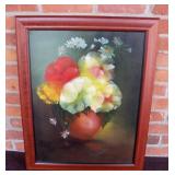 Floral Bouquet Framed Painting on Canvas Signed