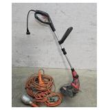 Electric weed Wacker, extension cords, drop light