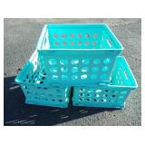 Three (3) Turquoise Storage Crates. 13.5" x 17" x