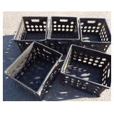 Five (5) Black Storage Crates. 13.5" x 17" x