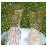 Pr 12" elegant pink depression glass vases