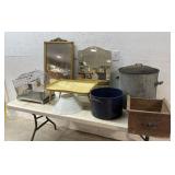 Gilded mirror, medicine cabinet ,birdcage etc