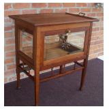 Antique Oak & Beveled Glass Tea Cabinet w/