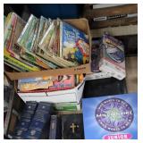 2 boxes of kids books, millionaire game,