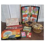 Box Old Games, Cards, Wooden Puzzle In Early