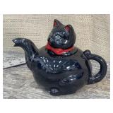 Redware black cat tea pot