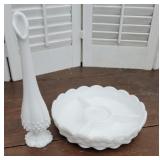 2pcs milk glass - vase & bowl