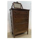 5dr oak highboy dresser w/mirror 32x18x48