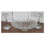 3pc Heisey bowl with candlesticks - signed