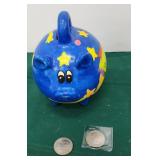 Piggy Bank With 4 Eisenhower Dollars -2 Out & 2 In