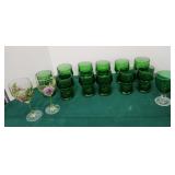 Lot Of Glass, Green, Hand Painted, Etc