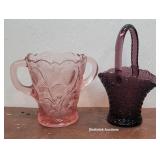 Purple Glass Basket And Pink Candy Dish