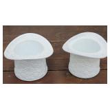 2 vintage top hat milk glass vases