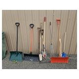 Yard tools, shovels, rake, axe