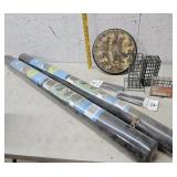 Landscape fabric, bird feeders, thermometer