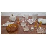 Box Clear And Amber Glass Including Flower Frogs