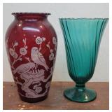 2 Pretty Vases - Ruby Red & Ultramarine