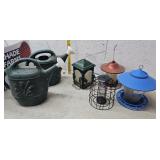 Bird feeders, watering cans