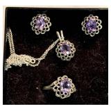 Ring, necklace and earrings stamped 925 - purple