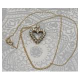 Signed 10k gold heart w/diamonds on chain - both