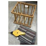 Rug and small bellows, and Slated crate with