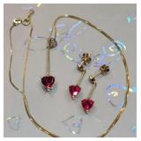 14k Italy gold heart necklace and earrings - all