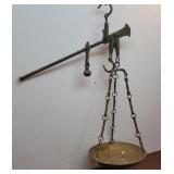Unusual brass steelyard scales with pan - very