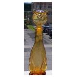 Mid Century Empoli 15" Amber Glass Cat Decanter